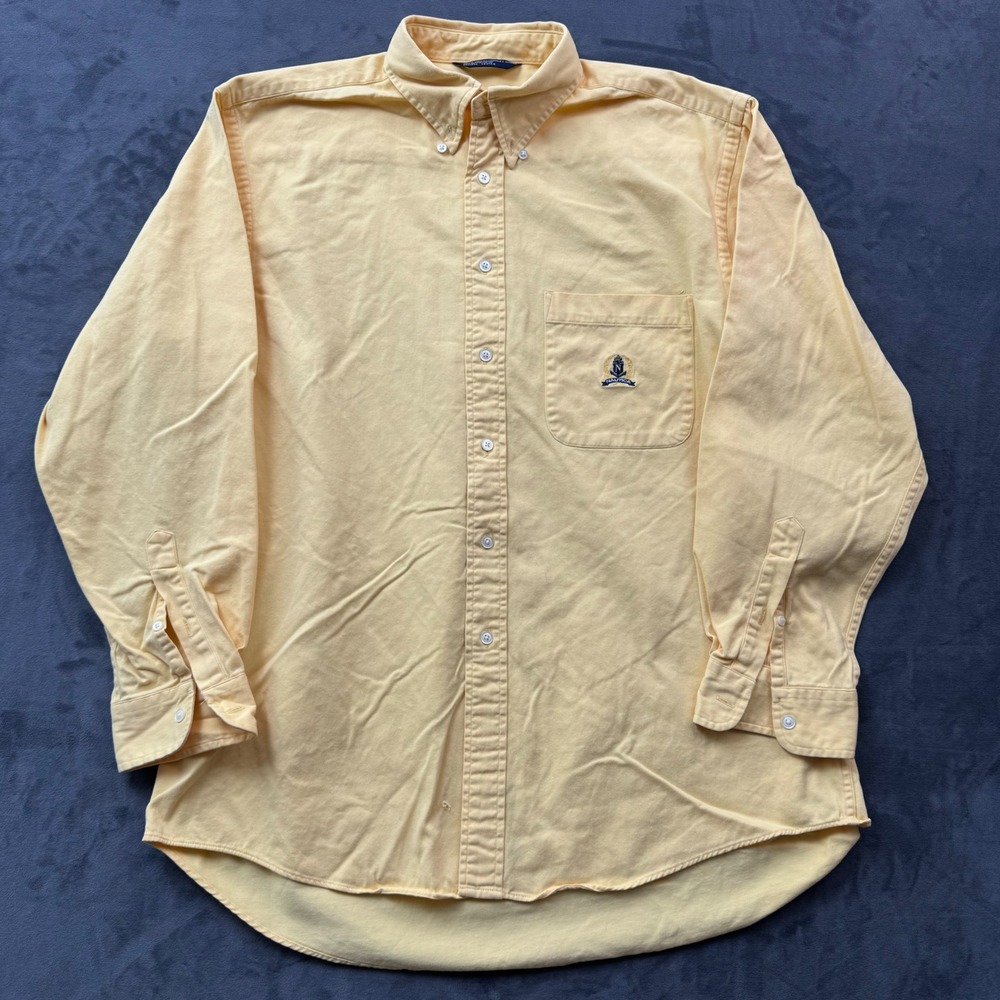 Nautica Mens Yellow Cotton Long Sleeve Button Down Crest Logo Shirt Large